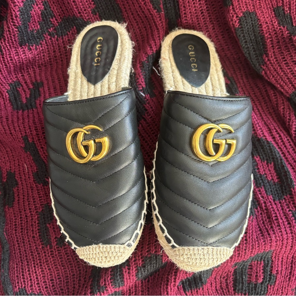GUCCI Leather Pilar Espadrille Mules
